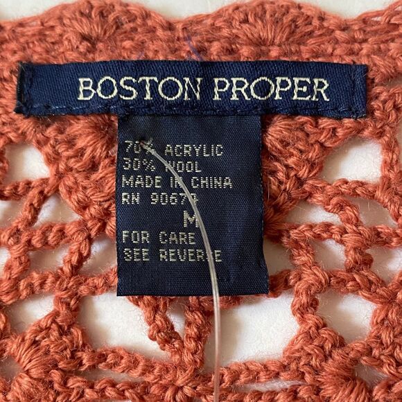 Boston Proper Crochet Kimono Sweater Women Size M Dark Rose Pink Wool Blend NWOT - Picture 6 of 15